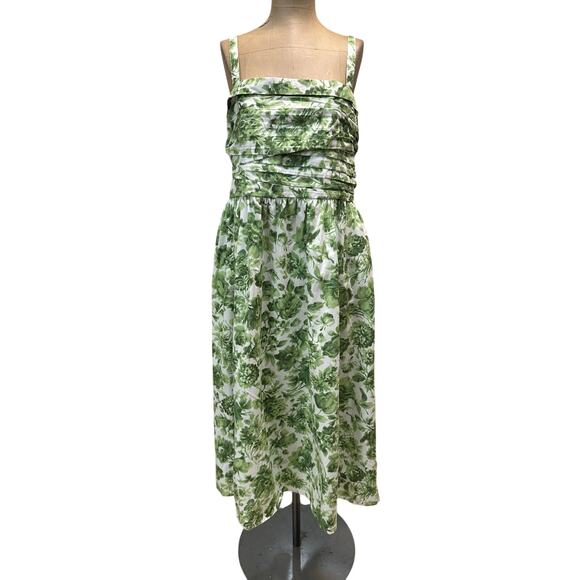 A & F Midi Dress Emerson Poplin Wide Strap Green Floral Cotton size Large - Picture 5 of 11